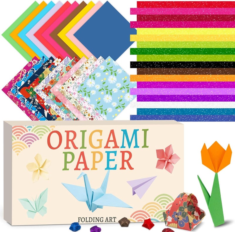 hapray Japanese Origami Paper & 360 Sheet Flash Star Origami Paper, Double Sided Color Papers 6x6 for Scrapbook Decor, Colored Easy Folding Crafts for Kids Ages 5-8 8-12, DIY Arts Crafts for Beginners - Image 1